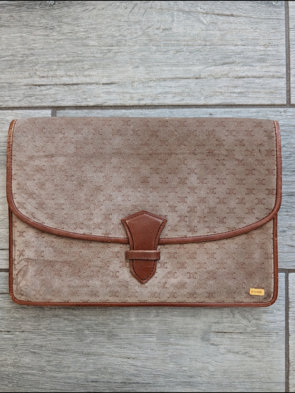 Celine Macadam Pattern Clutch Bag Suede Brown Triomphe Limited Edition